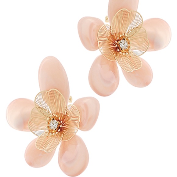 Filigree & Acetate Flower Clip Earrings - Picture 2 of 4